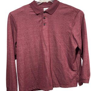 Haggar Mens XXL Long Sleeve Polo Shirt Burgundy Striped Polyester/Cotton Blend